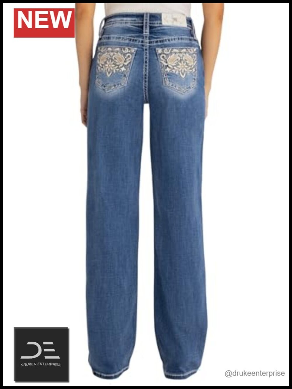 High Rise Slim Wide Leg Paisley Jeans Cotton Stretch